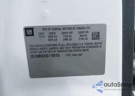 2012 Chevrolet Impala Lt from USA, damaged, VIN 2G1WB5E30C1188153